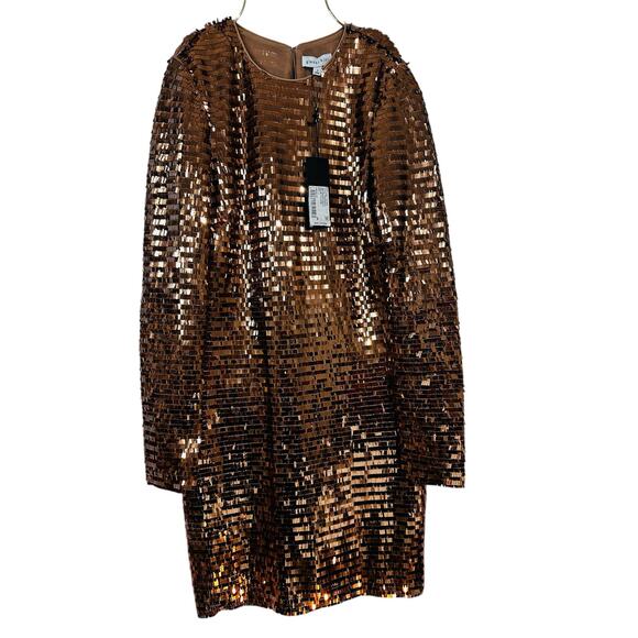NWT Gianni Bini Gold Maze DRS Celeste Sequin Crew Neck Long Sleeve Dress Size 2 - Picture 2 of 9